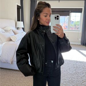 Zara High Collar Faux Leather Bomber Jacket